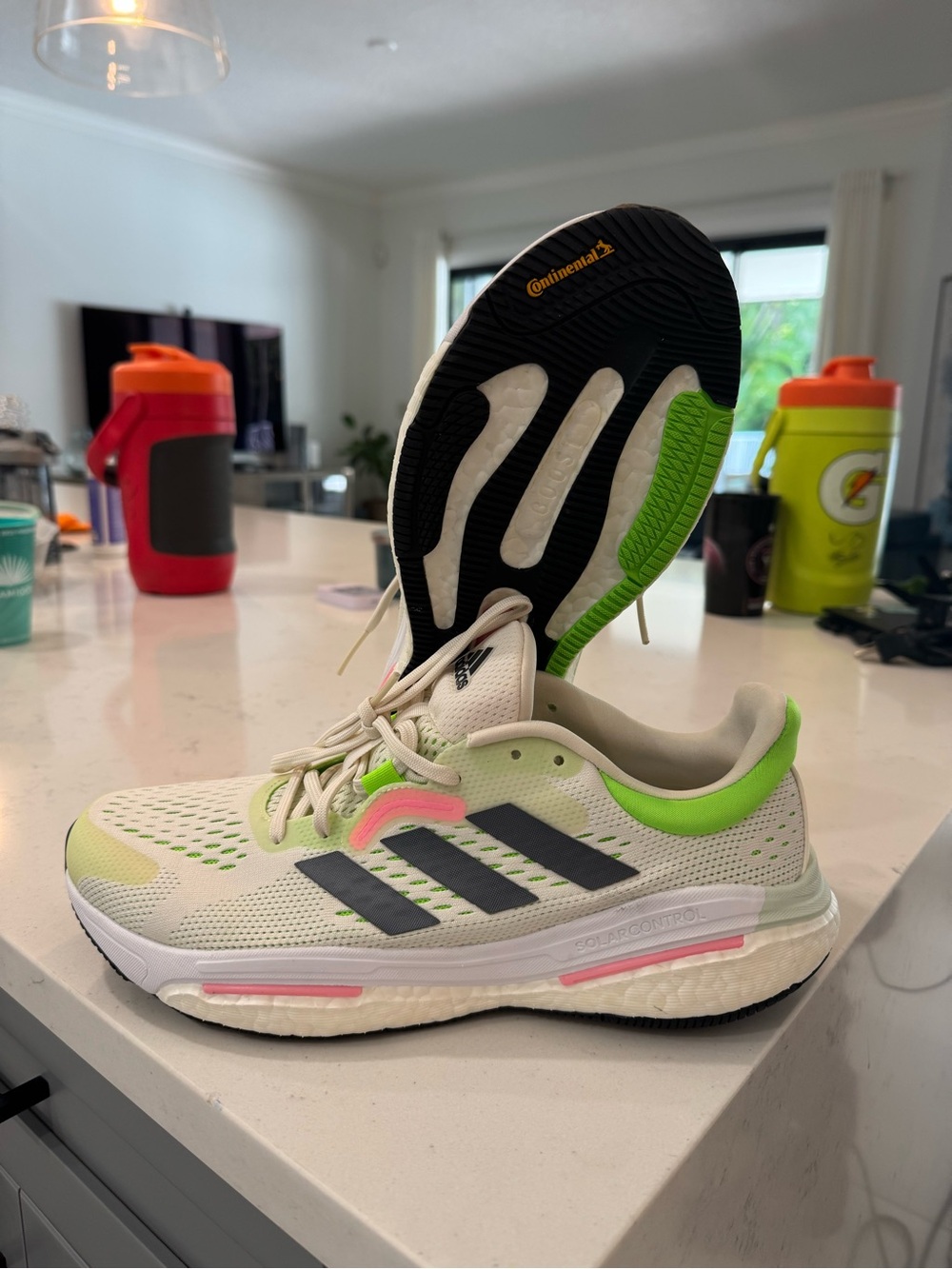 adidas Men’s White Running Shoes with Neon Green & Black Accents - GV8265